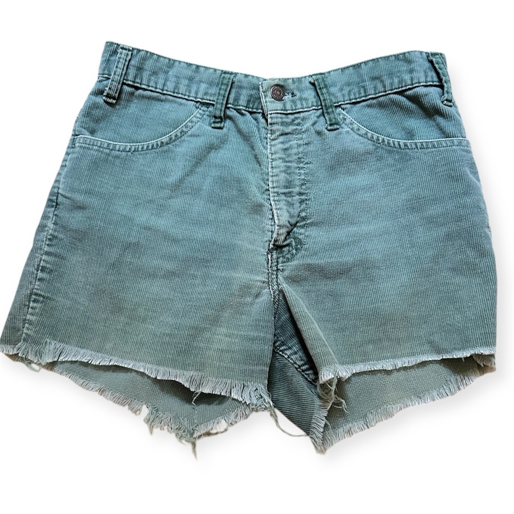 VTG Levi’s Women's 29x4 Sage Green Corduroy Cut Off Jean Shorts Y2K White Tab - Picture 2 of 12